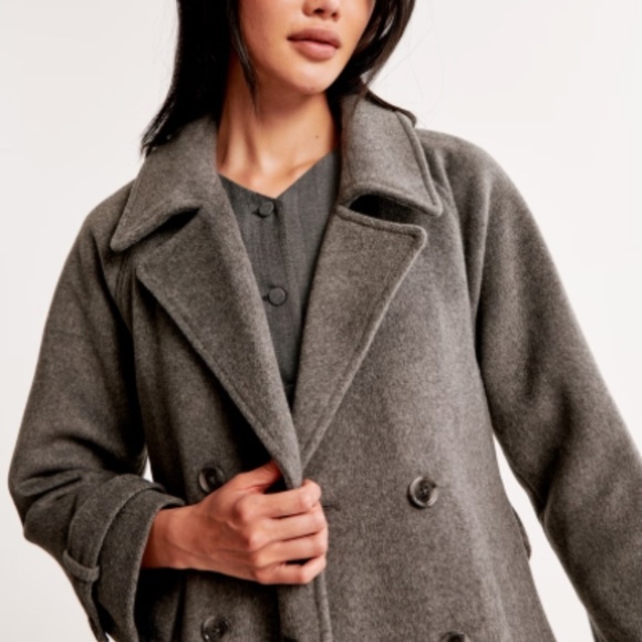 Abercrombie & Fitch Wool-Blend Charcoal Grey Trench Coat - Size Small - Picture 4 of 16